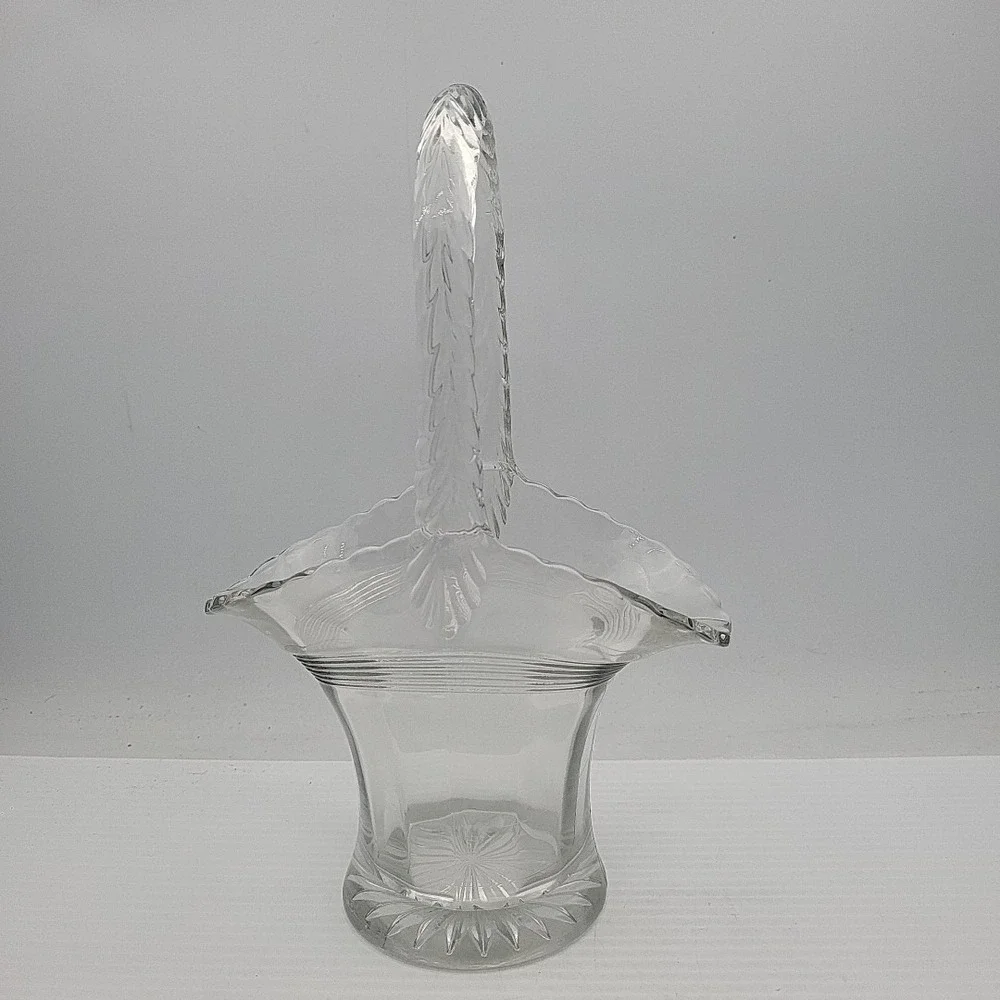 Vintage Duncan Miller 1930s Clear Glass Etched Small Handled Basket Oval